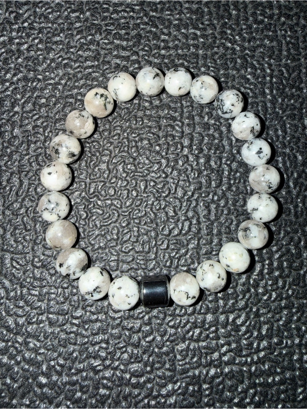 White and Black Speckled Beaded Stretch Bracelet